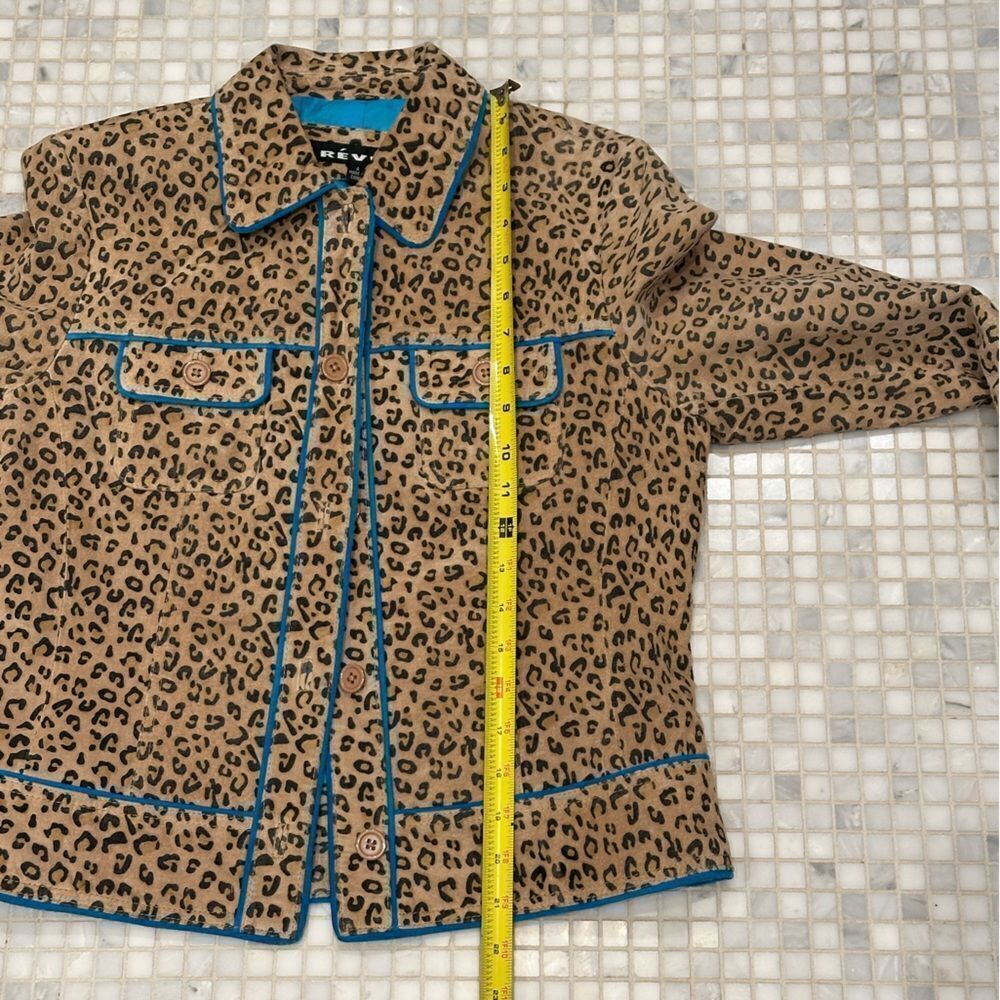 Revue Leather Brown Animal Print with Turquoise Trim Jacket - Picture 10 of 10